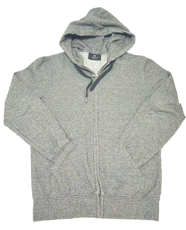Light gray women's hoodie with front zipper, displayed flat. Perfect for layering and casual outfits.
