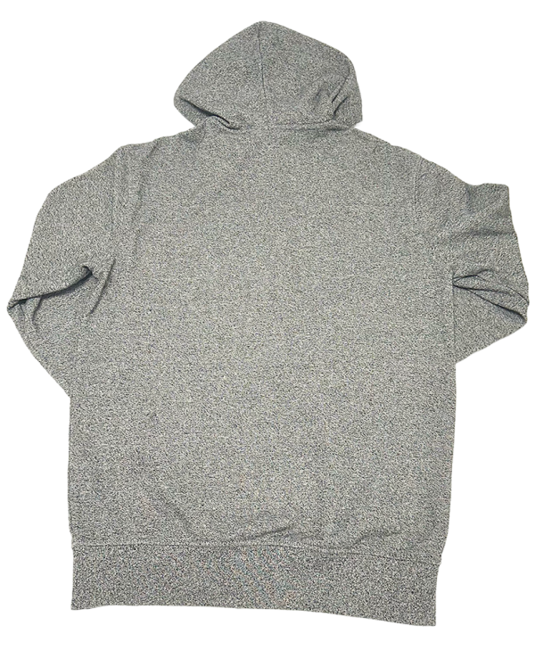 Back view of a grey H&M zip-through women's hoodie displayed flat on a white background.