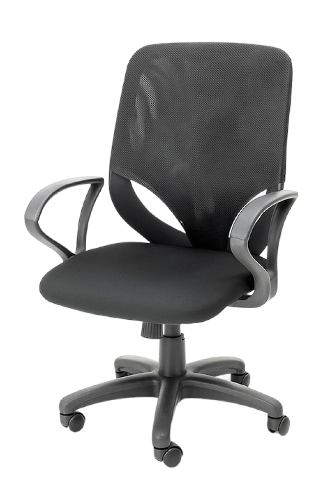 Chaise de bureau ergonomique en maille noire idéale pour le home office, avec accoudoirs et roulettes.