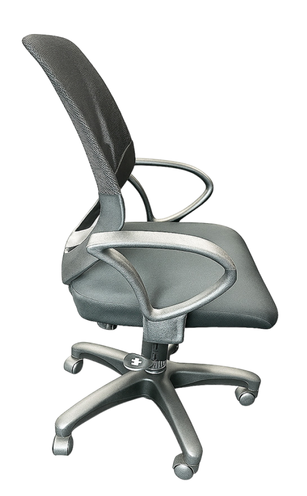 Chaise de bureau ergonomique en maille noire, idéale pour home office, vue latérale.