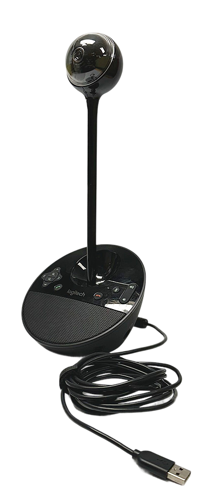 Logitech conference camera BCC950 pöydällä, USB-johto etualalla.