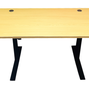 Home office desk with monitor stand, spacious workspace and cable management, ideal for starter bundle setup.