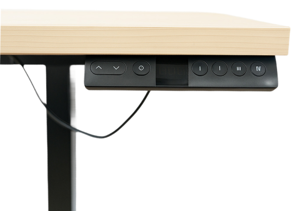 Detalj av OFX Ergonomisk skrivebord med elektrisk kontrollpanel for justering av høyde.