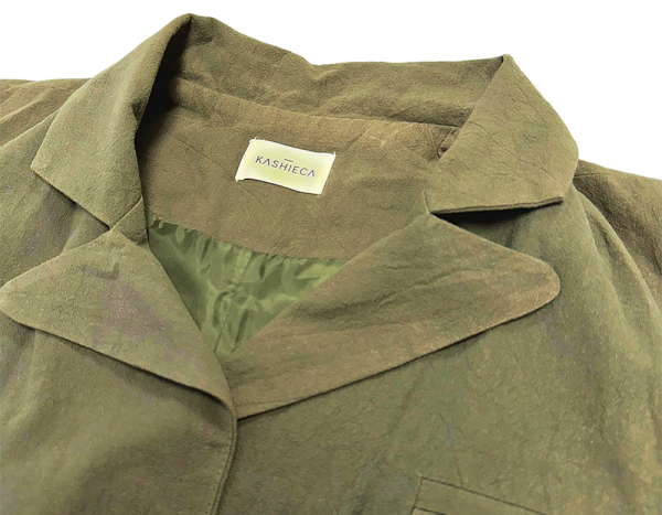 Kashieca olivgrünes Kleid aus Leinen mit Kragen für Damenbekleidung, elegantes Design für Alltag und Büro.