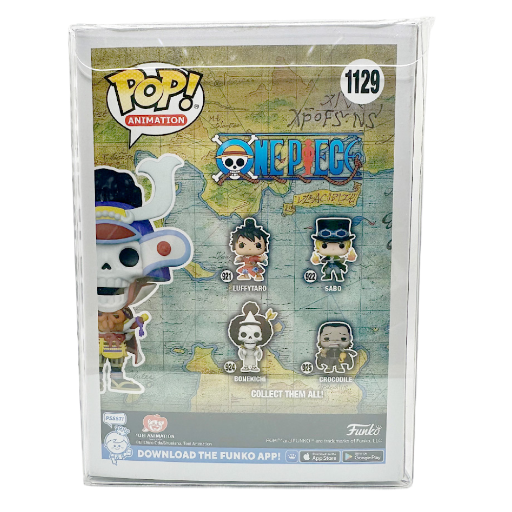 Funko Pop! One Piece Samurai Brook -figuuri tuotekuva, fanituoteshop taustalla karttakuva