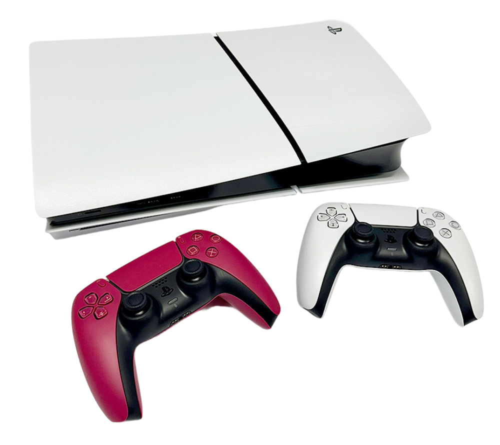 PlayStation 5 Slim Bundle, valkoinen PS5-konsoli ja kaksi ohjainta – ps5 tarjous