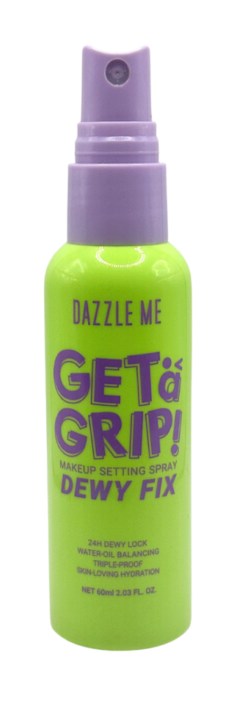 Dazzle Me Get a Grip! fixer spray - meikin kiinnityssuihke, vihreä pullo tuotteen esittelysivulla