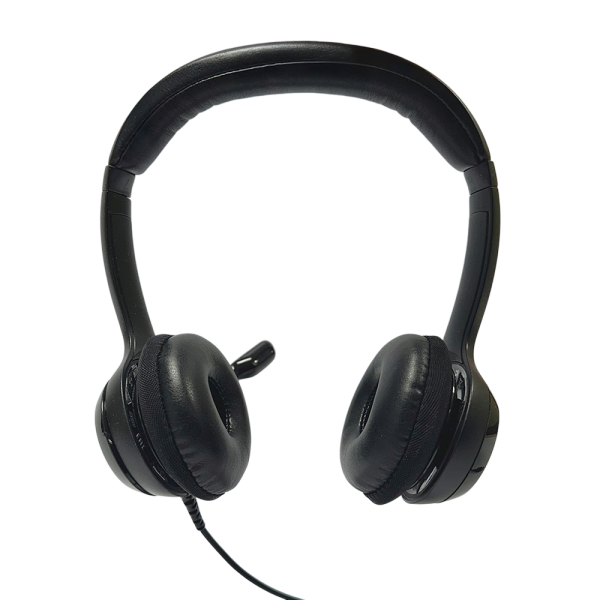 Casque USB C Logitech H390 noir avec micro, idéal pour appels et visioconférences, affiché de face.