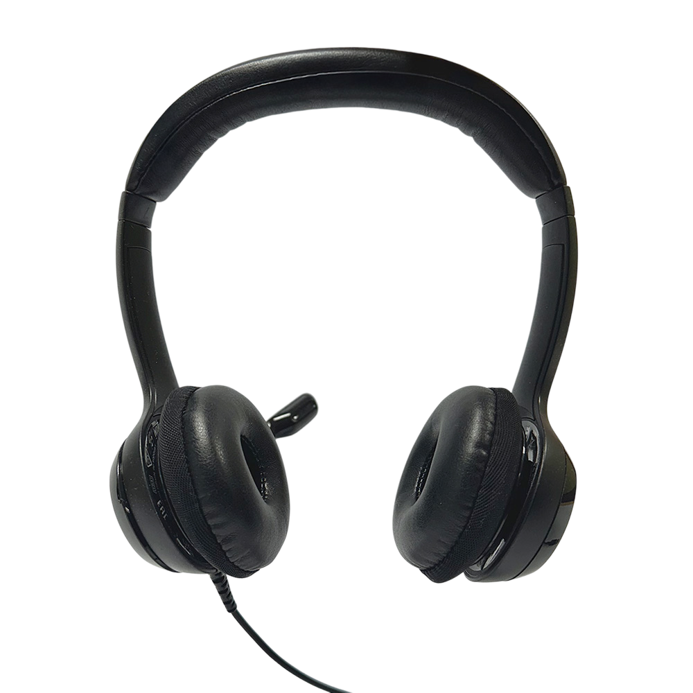 Logitech H390 usb headset, musta langallinen kuulokemikrofoni tuotesivulla.
