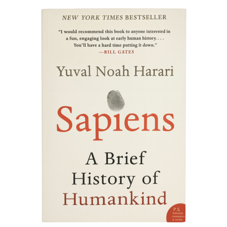 Sapiens tietokirja, Yuval Noah Harari – A Brief History of Humankind -kirjan kansi tuotesivulla.
