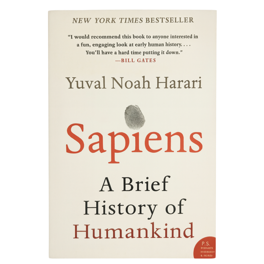 Sapiens tietokirja, Yuval Noah Harari – A Brief History of Humankind -kirjan kansi tuotesivulla.