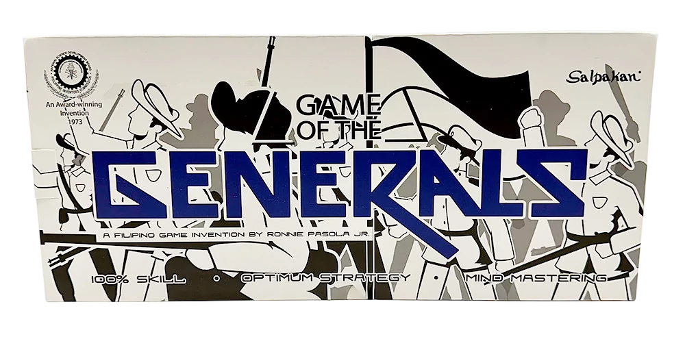 Krabica stolovej hry Game of the Generals s ilustráciou vojakov na bielom pozadí.