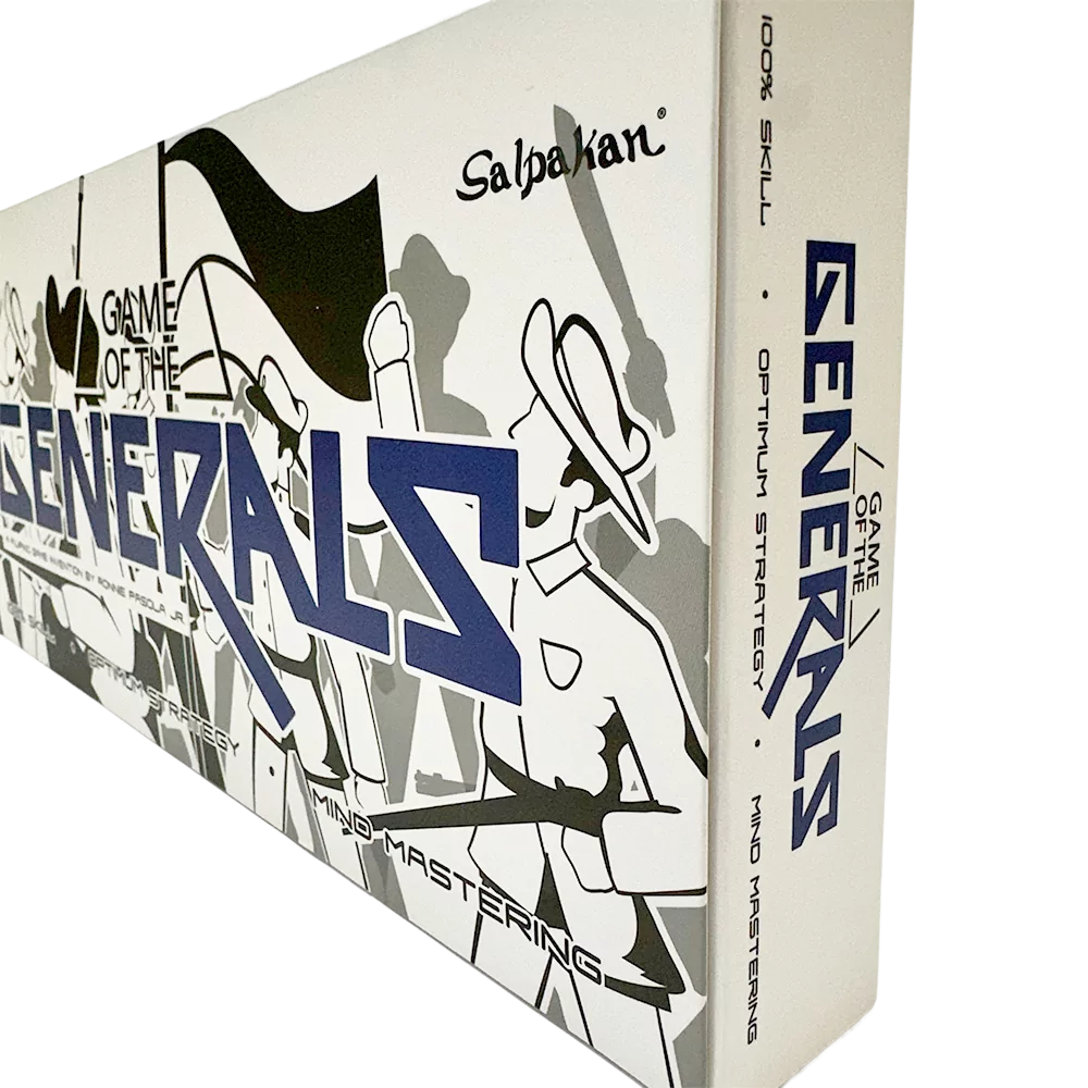 Biela krabica hry Game of the Generals s ilustráciou vojakov a modrým logom na obale.