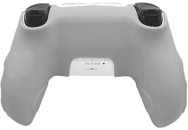 Tył kontrolera PlayStation 5 DualSense, widoczne tylne przyciski i port ładowania.
