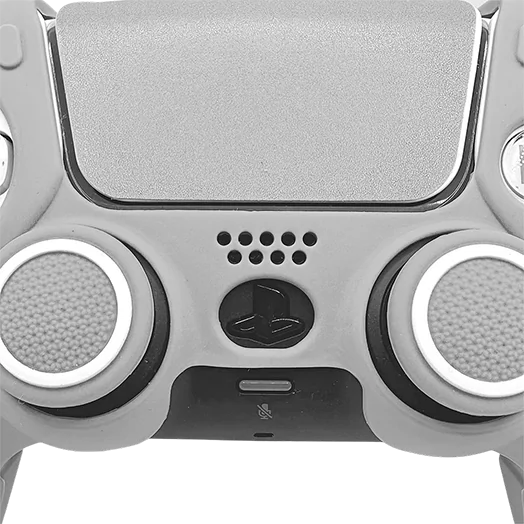 Zbliżenie na przyciski i touchpad kontrolera PlayStation 5 na stronie produktu.