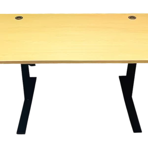 Home office desk with monitor stand, spacious workspace and cable management, ideal for starter bundle setup.