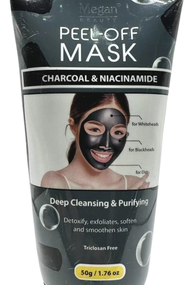Confezione di Megan Maschera Peel-Off al Carbone e Niacinamide per pulizia profonda e purificante del viso.