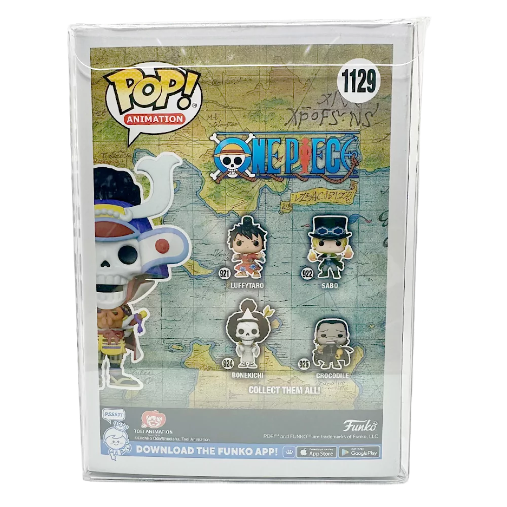 Rückseite der Funko Pop! One Piece – Samurai Brook Verpackung mit Abbildungen weiterer Sammelfiguren.
