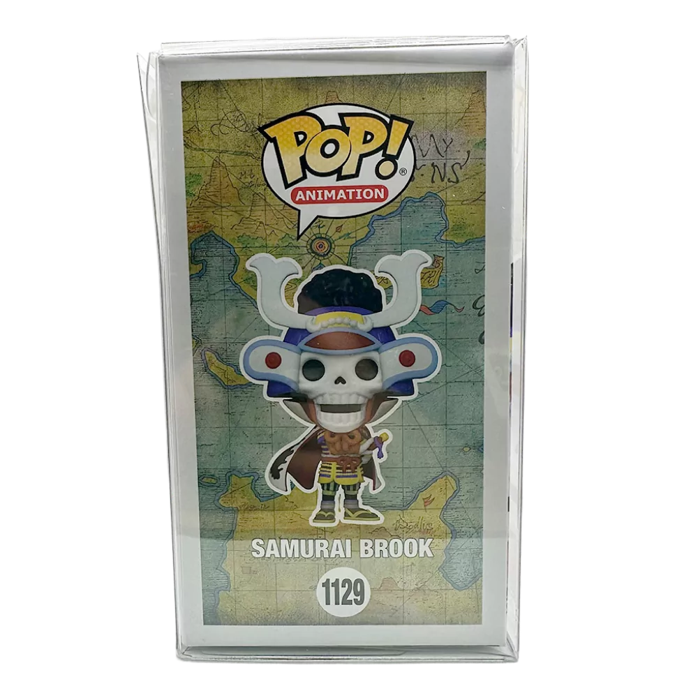 Funko Pop! Figur Samurai Brook aus One Piece in Verpackung, Vorderseite mit Kartenmotiv und Seriennummer 1129.