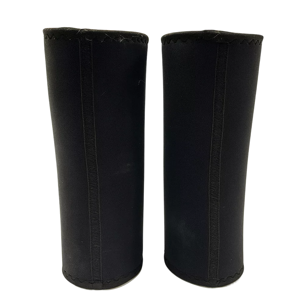 Pair of black One More Rep Fitness kneepads standing upright, showcasing front and stitching details.