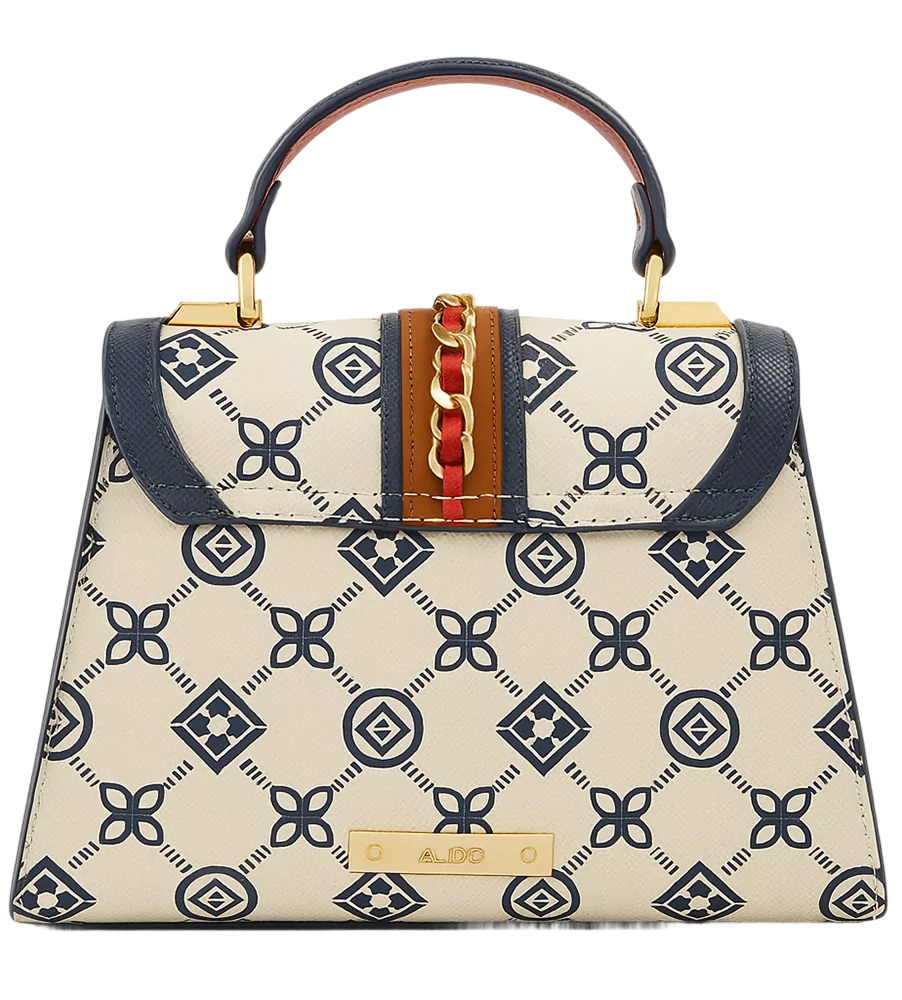 Štýlová kabelka Aldo Donelly s modrým vzorom a zlatými detailmi, ideálna na každodenné nosenie.