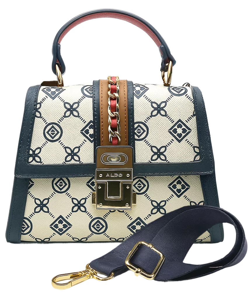 Elegantná kabelka Aldo Donelly so vzorom, ozdobným zámkom a odnímateľným popruhom.
