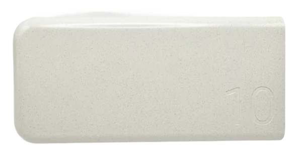 Samsung Varavirtalähde, valkoinen suorakulmainen muotoilu ja kohokuvioitu luku 10.