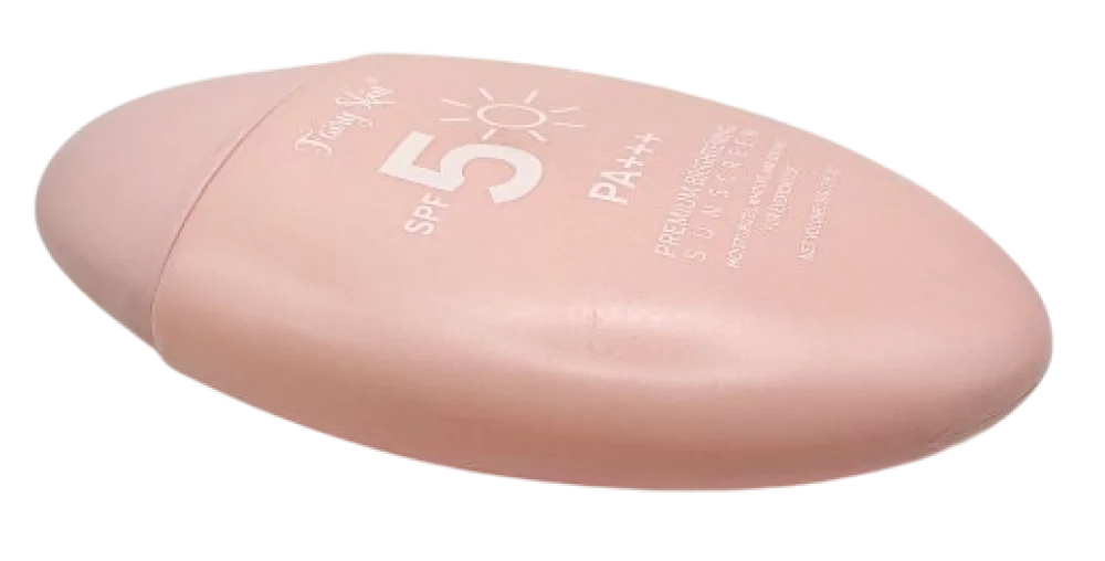 Fairy Skin Ljusgivande Solkräm SPF50 PA+++, rosa flaska, produktbild mot vit bakgrund.