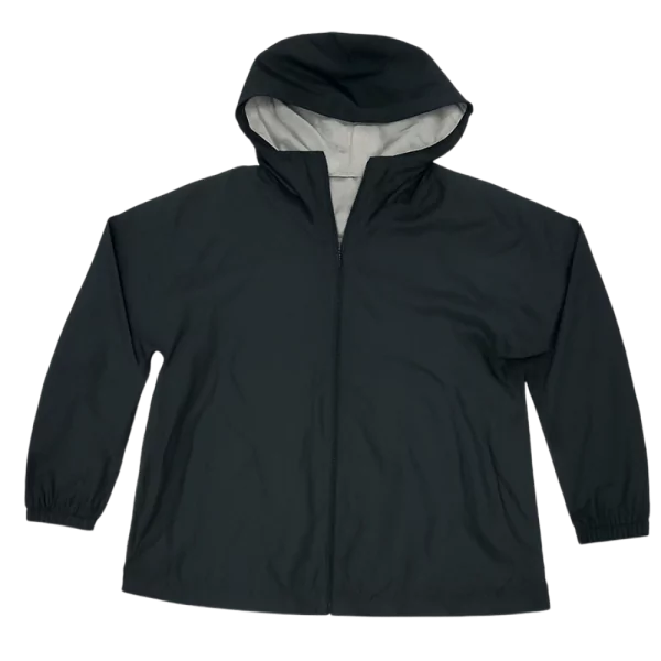 Parka reversibile Uniqlo nera con cappuccio, zip frontale e interno chiaro, vista frontale.
