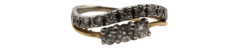 Pierścionek z białego złota z diamentem, elegancki wzór na stronie produktu.