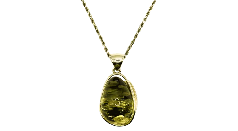 Jantárový náhrdelník s povrazovou retiazkou, prírodný žltý jantár na zlatej reťazi.