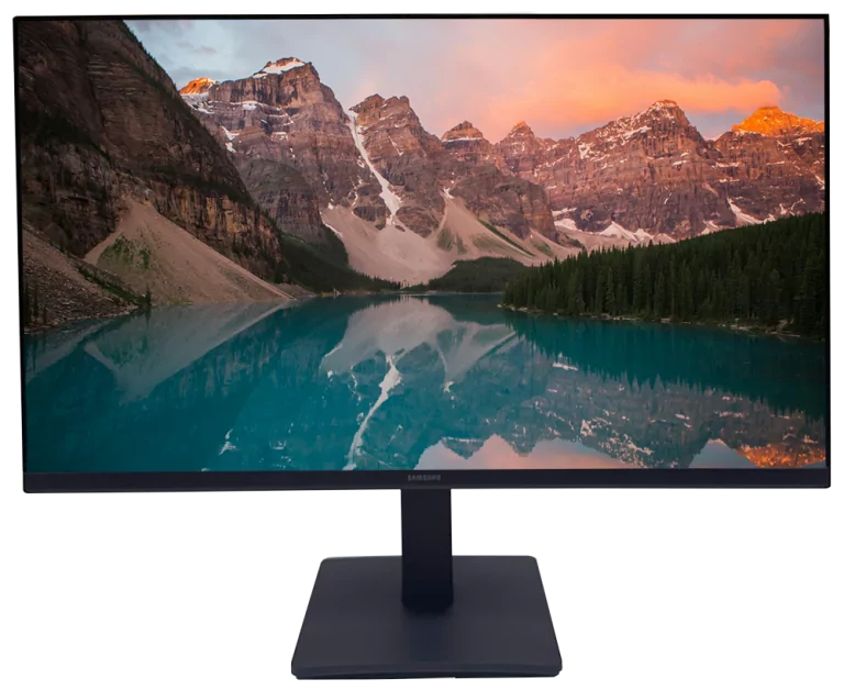Samsung Essential Monitor S3 24″, reunaton näyttö, vuoristomaisema näytöllä, Full HD IPS 75Hz HDMI