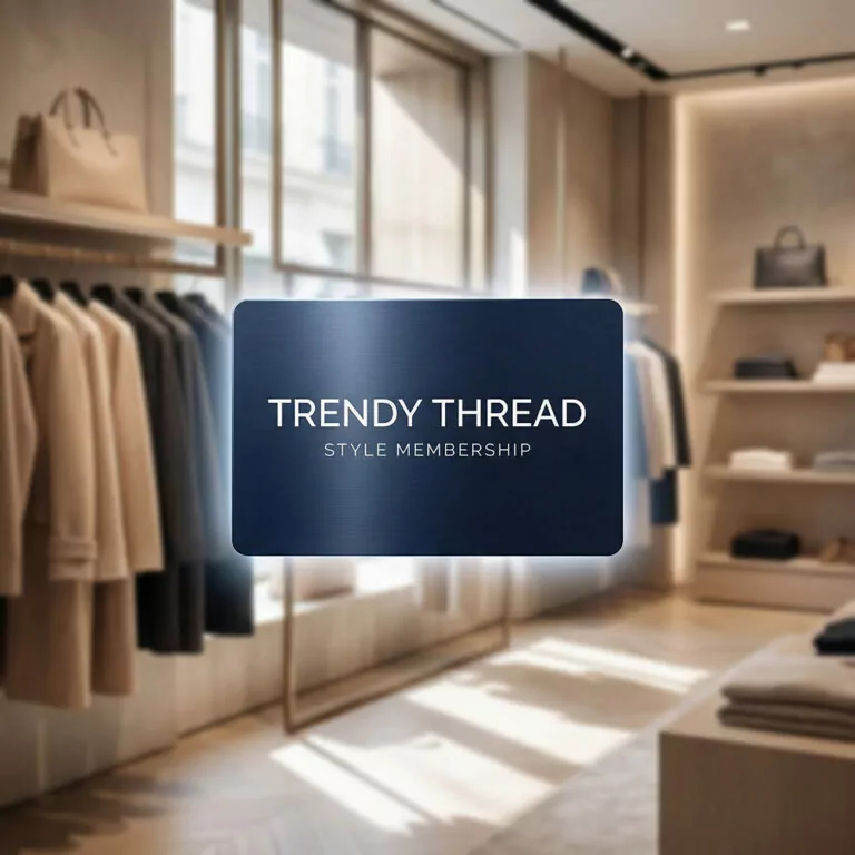 Trendy Thread subscription box card in a stylish boutique, showcasing exclusive fashion membership benefits.